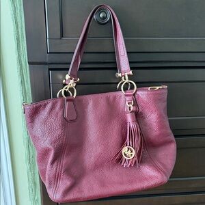 Michael Kors Wine Leather Shoulder Tote with Tassel